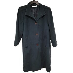 Vintage Larry Levine Women's Wool Coat: Dark Green Overcoat Size 10